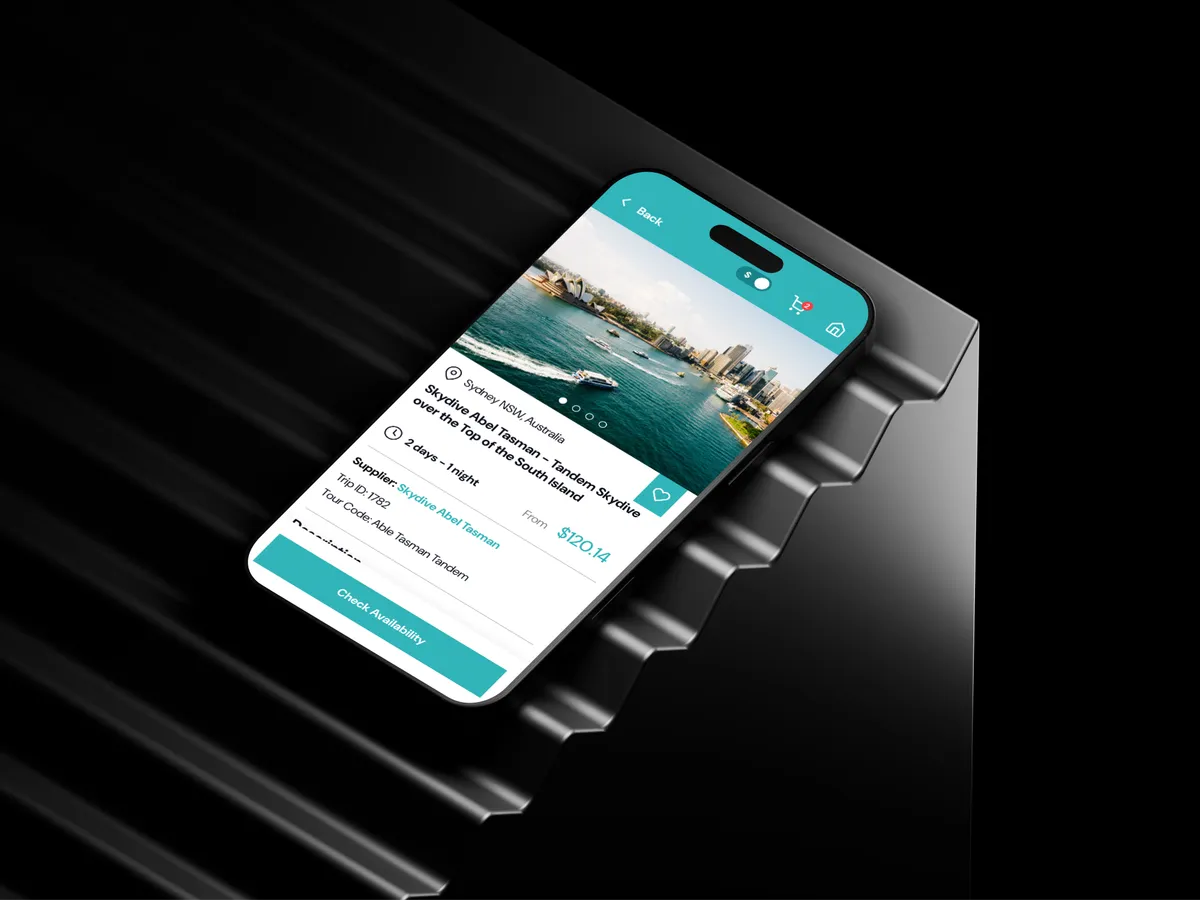 Freelance Travel tour booking screen on a smartphone mockup