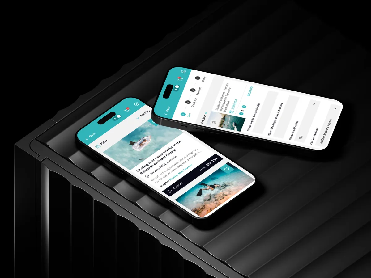 Freelance Travel booking app mockups on smartphones